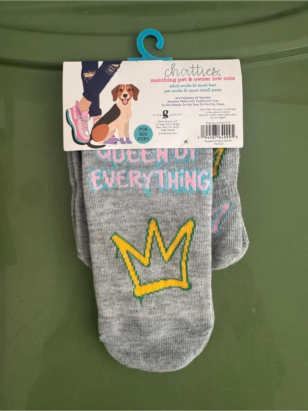 chatties Gray & Pink Low-Cut Dog Socks with Paw Grip